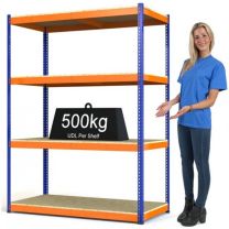 Heavy Duty Steel Shelving Rax 1 - Blue and Orange with Chipboard Shelves - various sizes