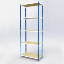 Medium Duty Steel Shelving Rax 2. Powder-coated in Blue & White with chipboard shelves which are more hygienic with a wipe-clean surface that provides good spill protection.