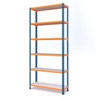 Medium Duty Steel Shelving Rax 2. Powder-coated in Blue & Orange with Melamine shelves which are more hygienic with a wipe-clean surface that provides good spill protection.
