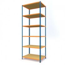Rax 2 Medium Duty Steel Shelving - H2400mm x W900mm x D450mm - Blue and Orange with 6 Chipboard Shelves - 300kg UDL per shelf 