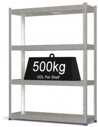 Rax 1 Galvanised Heavy Duty Steel Shelving - H2000mm x W2100mm x D450mm - 4 shelves - 500kg UDL per shelf - Code: R1G2021045