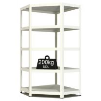 Made in our Birmingham factory to a high-quality white finish, the Rax Office Corner Steel Shelving  is available in a choice of sizes and comes with either 3 or 5 bright white steel shelves.