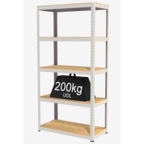 Rax Value White Steel Shelving with Chipboard Shelves - Height 1800mm x Width 900mm x Depth 450mm - 5 chipboard shelves
