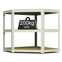 Corner Rax Value White Steel Shelving with 3 Chipboard Shelves - Height 900mm x Width 900mm x Overall Depth 900mm