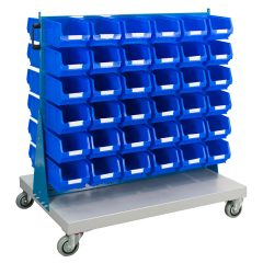 Double Sided Louvred Panel Trolley with 72 TC3 Blue Bins